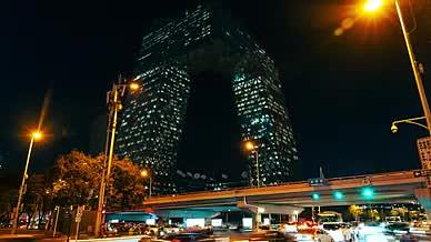 北京央视大楼城市地标夜景延时摄影视频的预览图